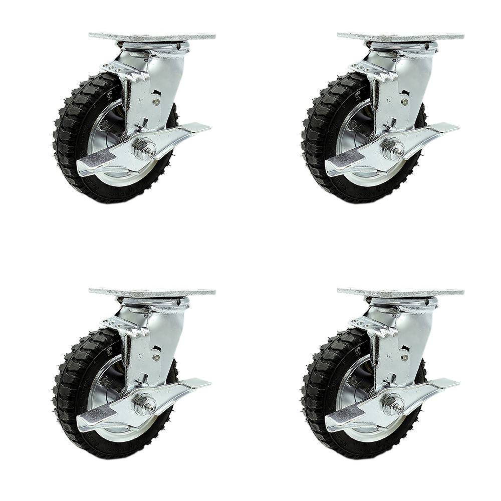 6 Inch Swivel Pneumatic Casters Set of 4 - Black Rubber Wheels - Includes 2 Swivel with Brakes and Bolt on Swivel Locks and 2 Swivel with Brakes - Heavy Duty Casters - Service Caster Brand — photo 1