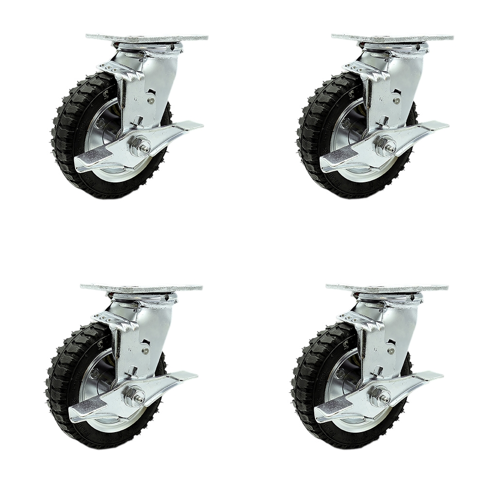 6 Inch Swivel Pneumatic Casters Set of 4 - Black Rubber Wheels - Includes 4 Swivel with Top Lock Brakes and Bolt on Swivel Locks - Heavy Duty Casters - 1,000 lbs. Total Capacity - Service Caster Brand — photo 1