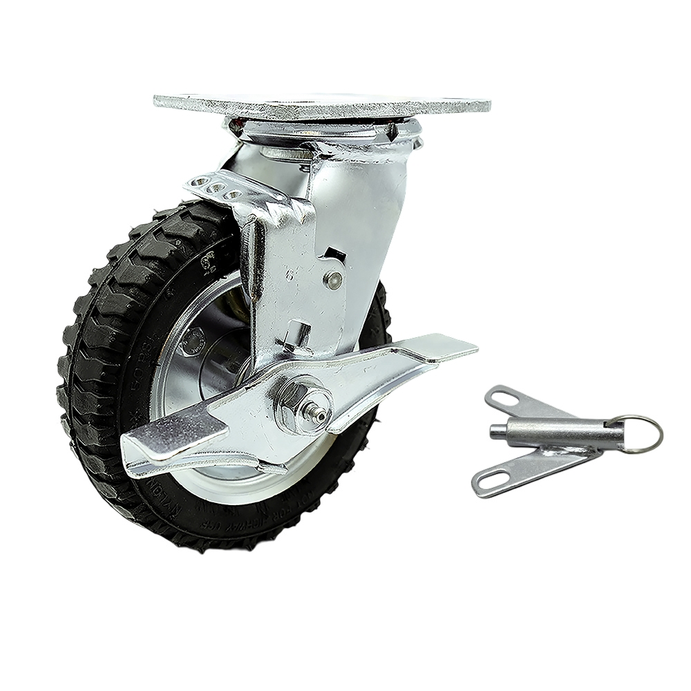 6 Inch Swivel Pneumatic Caster - Black Rubber Wheel and Top Lock Brake and Bolt on Swivel Lock - Heavy Duty Caster - 250 lbs. Capacity/Caster - Service Caster Brand — photo 1