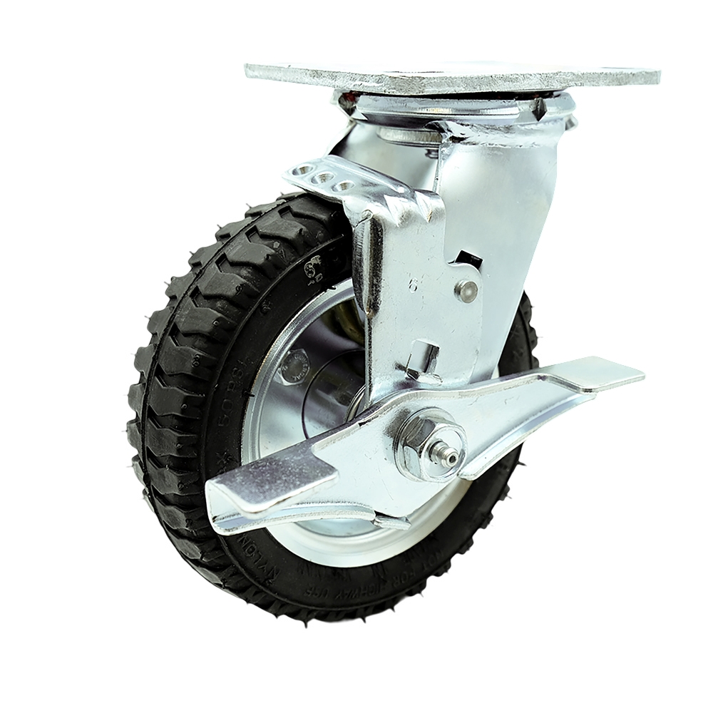 6 Inch Swivel Pneumatic Caster - Black Rubber Wheel and Top Lock Brake - Heavy Duty Caster - 250 lbs. Capacity/Caster - Service Caster Brand — photo 1