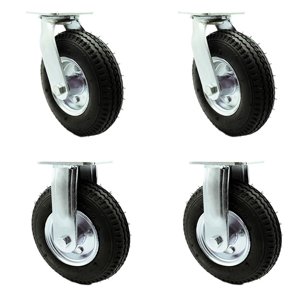 8 Inch Swivel Pneumatic Casters Set of 4 - Black Rubber Wheels - Includes 2 Swivel and 2 Rigid - Heavy Duty Casters - 1,200 lbs. Total Capacity - Service Caster Brand — photo 1