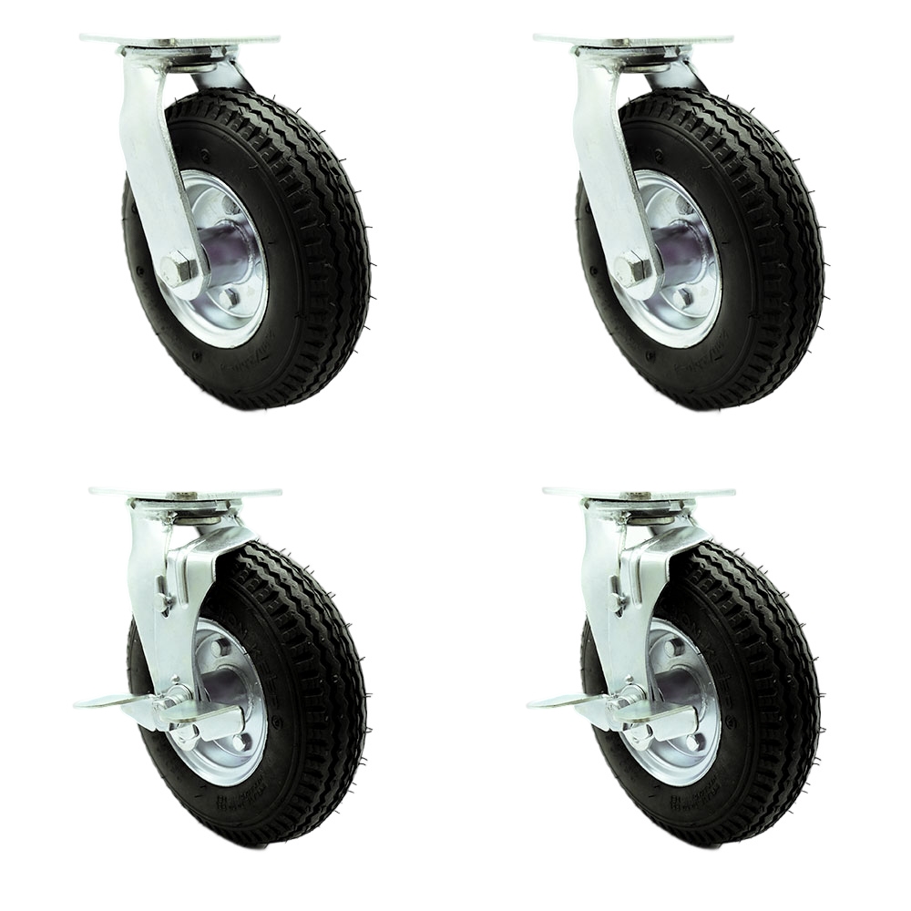 8 Inch Swivel Pneumatic Casters Set of 4 - Black Rubber Wheels - Includes 2 Swivel with Brakes and 2 Swivel - Heavy Duty Casters - 1,200 lbs. Total Capacity - Service Caster Brand — photo 1