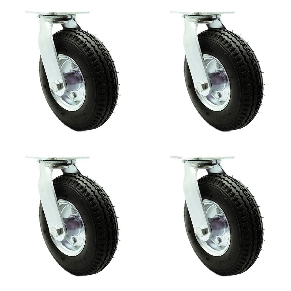 8 Inch Swivel Pneumatic Casters Set of 4 - Black Rubber Wheels - Includes 4 Swivel - Heavy Duty Casters - 1,200 lbs. Total Capacity - Service Caster Brand — photo 1