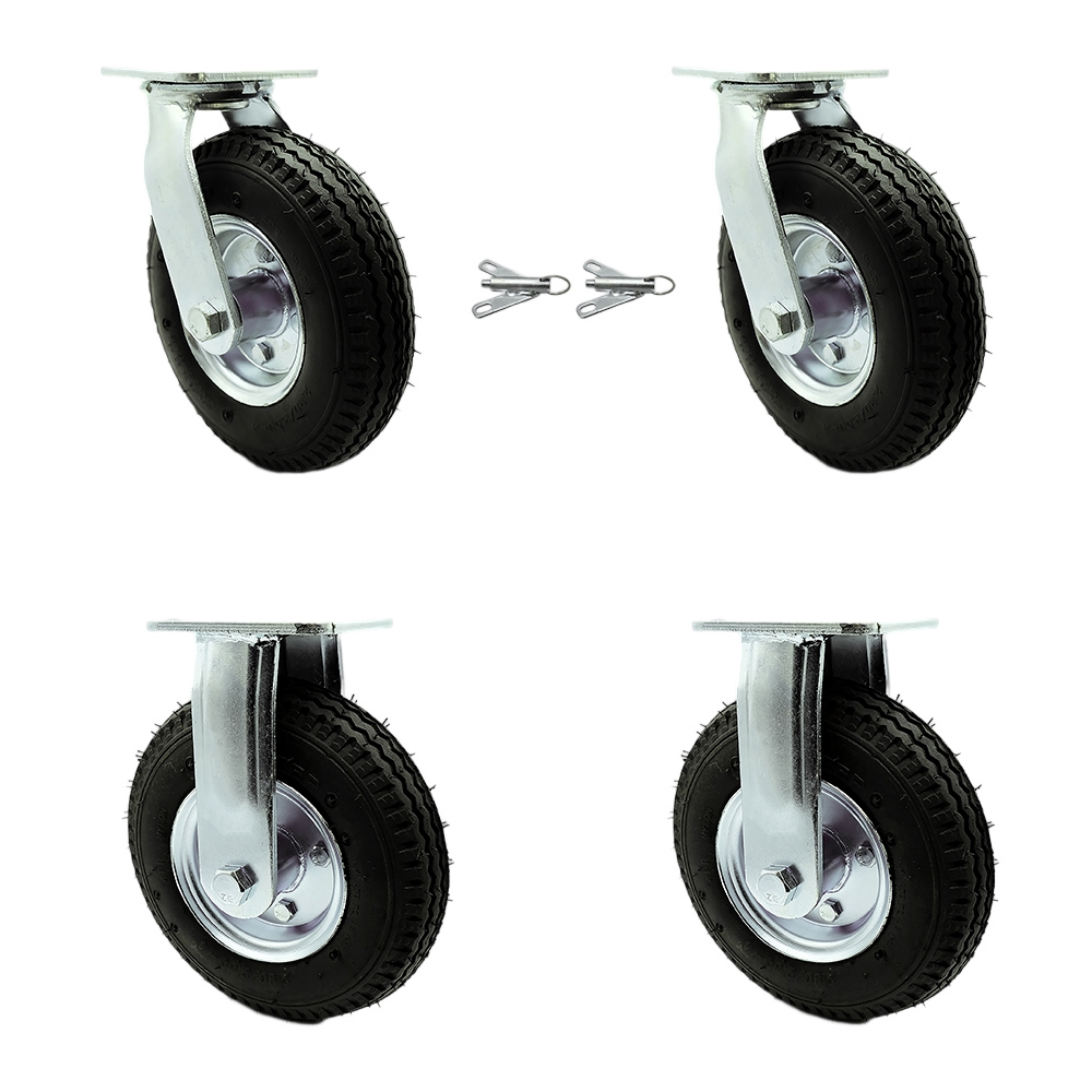 8 Inch Swivel Pneumatic Casters Set of 4 - Black Rubber Wheels - Includes 2 Swivel with Bolt on Swivel Locks and 2 Rigid - Heavy Duty Casters - 1,200 lbs. Total Capacity - Service Caster Brand — photo 1