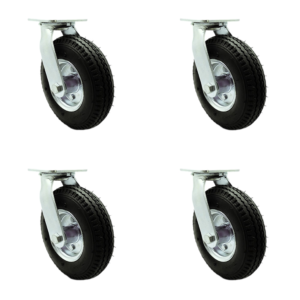 8 Inch Swivel Pneumatic Casters Set of 4 - Black Rubber Wheels - Includes 4 Swivel with 2 Bolt on Swivel Locks - Heavy Duty Casters - 1,200 lbs. Total Capacity - Service Caster Brand — photo 1