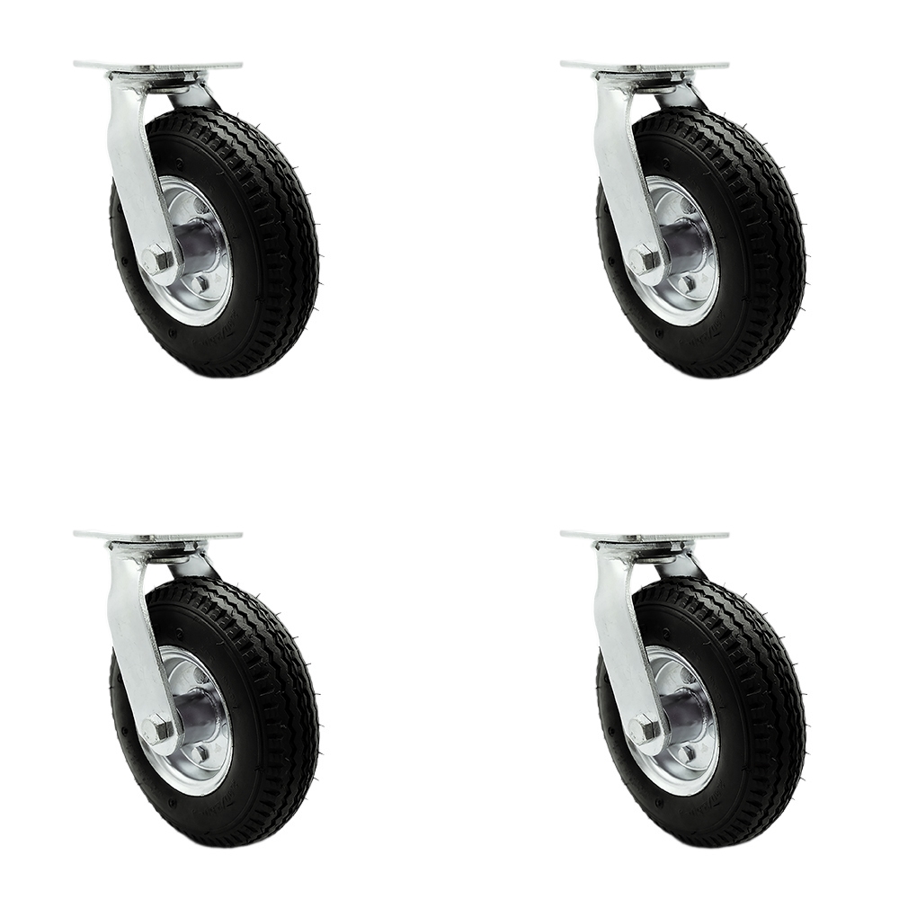 8 Inch Swivel Pneumatic Casters Set of 4 - Black Rubber Wheels - Includes 4 Swivel with Bolt on Swivel Locks - Heavy Duty Casters - 1,200 lbs. Total Capacity - Service Caster Brand — photo 1