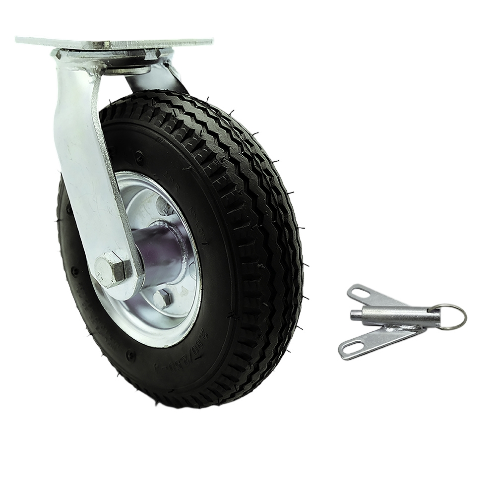 8 Inch Swivel Pneumatic Caster - Black Rubber Wheel and Bolt on Swivel Lock - Heavy Duty Caster - 300 lbs. Capacity/Caster - Service Caster Brand — photo 1
