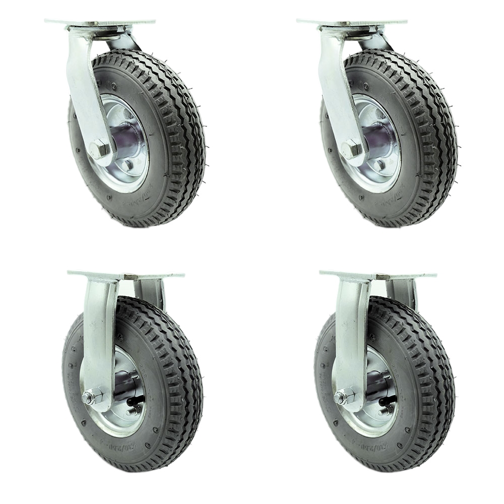8 Inch Swivel Pneumatic Casters Set of 4 - Gray Rubber Wheels - Includes 2 Swivel and 2 Rigid - Heavy Duty Casters - 1,200 lbs. Total Capacity - Service Caster Brand — photo 1