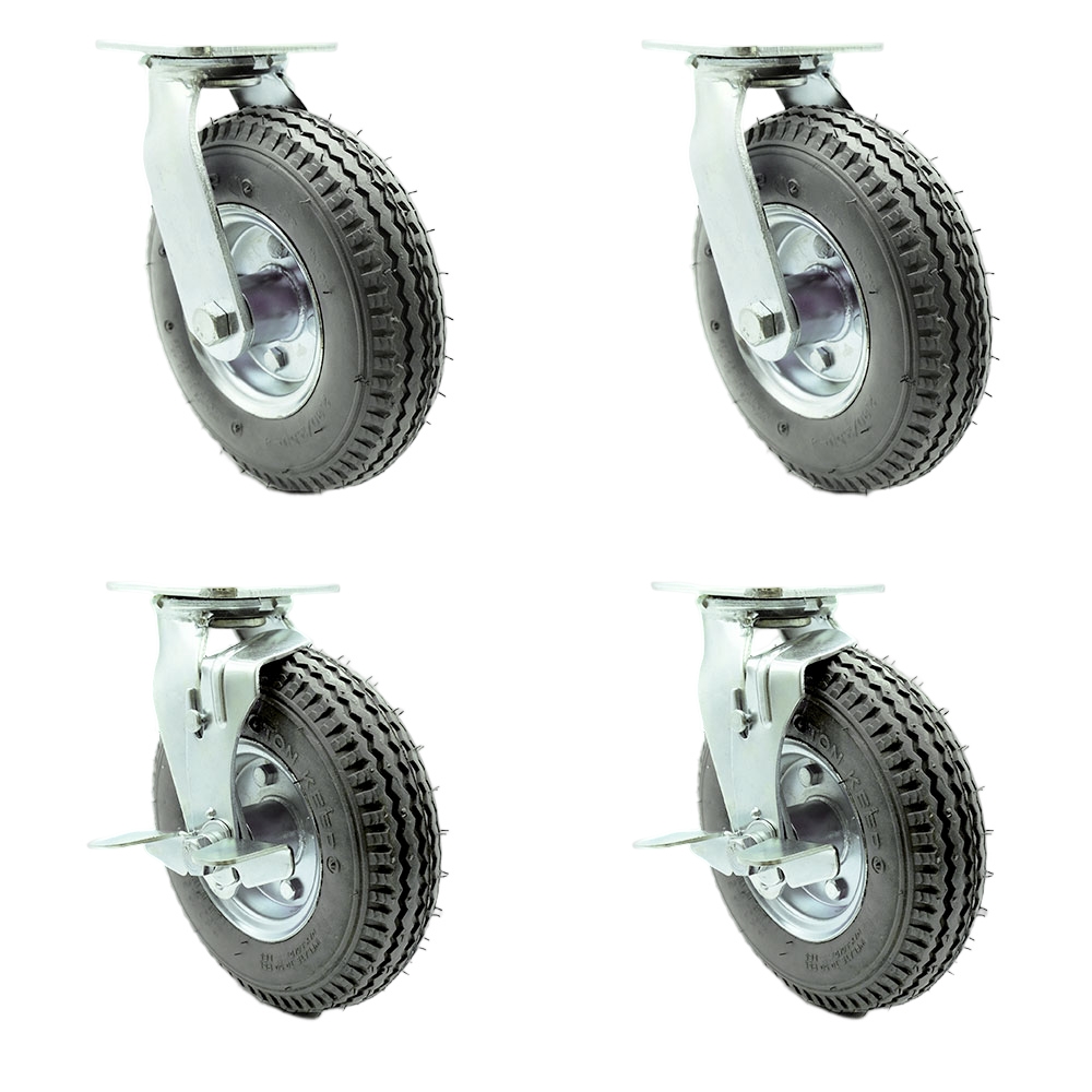 8 Inch Swivel Pneumatic Casters Set of 4 - Gray Rubber Wheels - Includes 2 Swivel with Brakes and 2 Swivel - Heavy Duty Casters - 1,200 lbs. Total Capacity - Service Caster Brand — photo 1