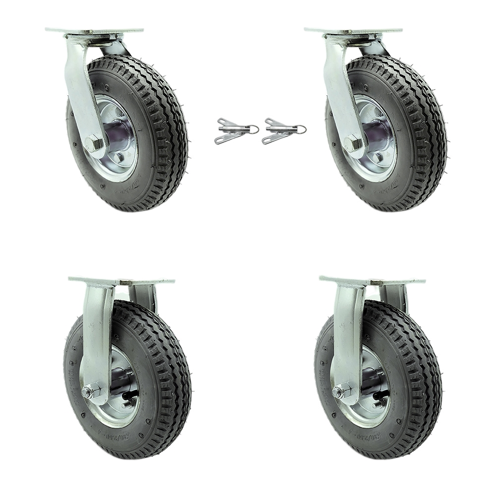 8 Inch Swivel Pneumatic Casters Set of 4 - Gray Rubber Wheels - Includes 2 Swivel with Bolt on Swivel Locks and 2 Rigid - Heavy Duty Casters - 1,200 lbs. Total Capacity - Service Caster Brand — photo 1