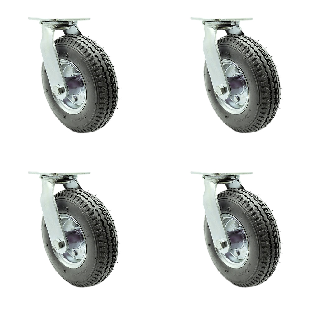 8 Inch Swivel Pneumatic Casters Set of 4 - Gray Rubber Wheels - Includes 4 Swivel with 2 Bolt on Swivel Locks - Heavy Duty Casters - 1,200 lbs. Total Capacity - Service Caster Brand — photo 1