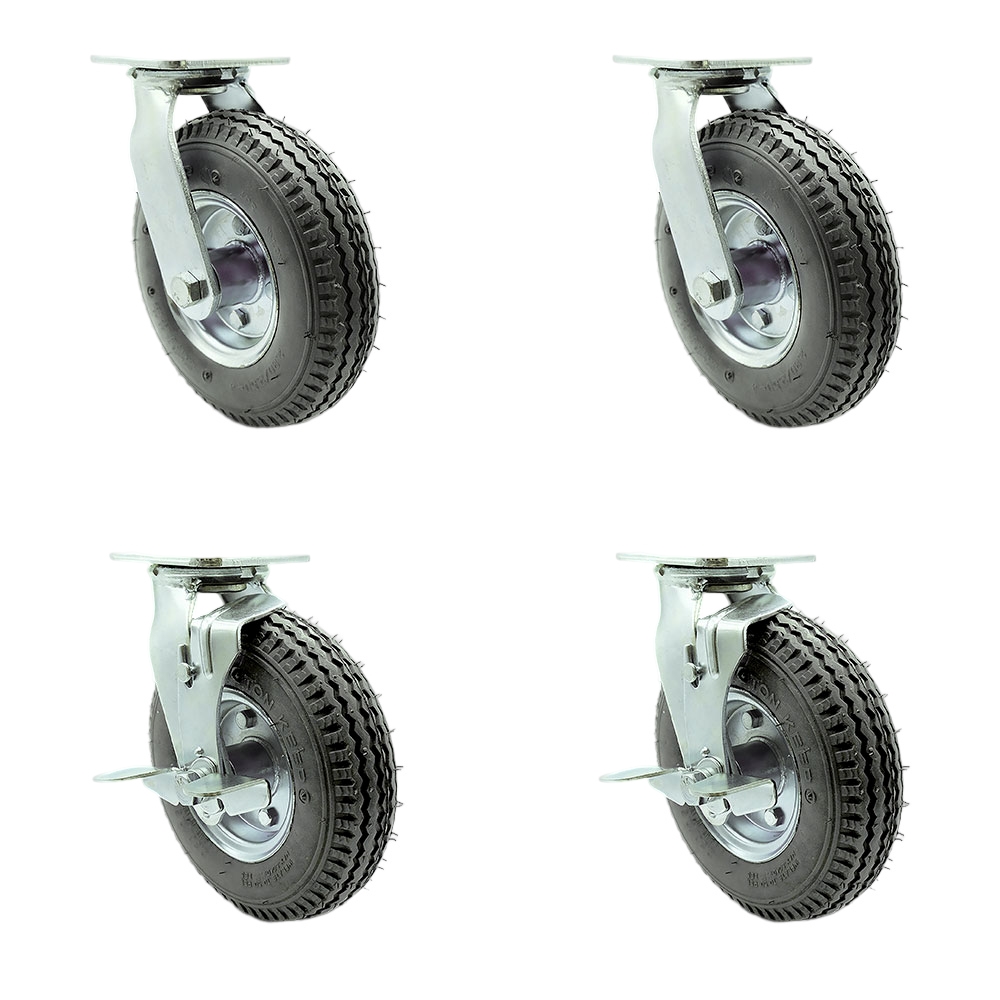 8 Inch Swivel Pneumatic Casters Set of 4 - Gray Rubber Wheels - Includes 2 Swivel with Bolt on Swivel Locks and 2 Swivel with Brakes-Heavy Duty Casters-1,200 lbs. Total Capacity - Service Caster Brand — photo 1