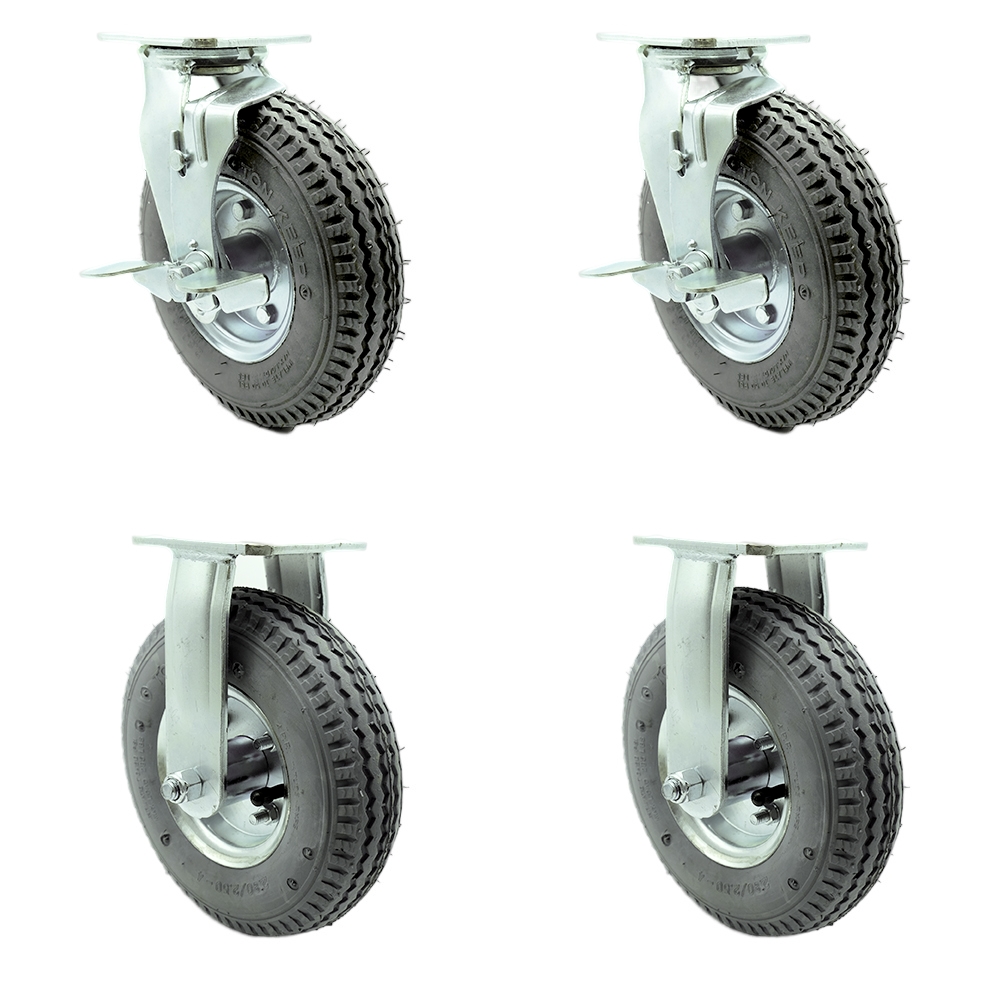 8 Inch Swivel Pneumatic Casters Set of 4 - Gray Rubber Wheels - Includes 2 Swivel with Brakes and 2 Rigid - Heavy Duty Casters - 1,200 lbs. Total Capacity - Service Caster Brand — photo 1
