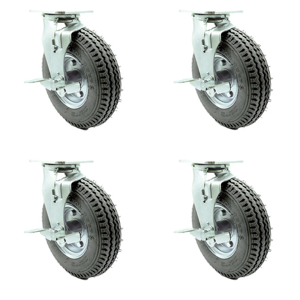 8 Inch Swivel Pneumatic Casters Set of 4 - Gray Rubber Wheels - Includes 4 Swivel with Top Lock Brakes - Heavy Duty Casters - 1,200 lbs. Total Capacity - Service Caster Brand — photo 1