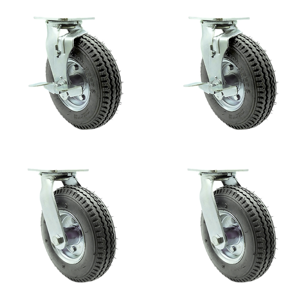 8 Inch Swivel Pneumatic Casters Set of 4 - Gray Rubber Wheels - Includes 2 Swivel with Brakes and Bolt on Swivel Locks and 2 Swivel with Bolt on Swivel Locks- Heavy Duty Casters - Service Caster Brand — photo 1