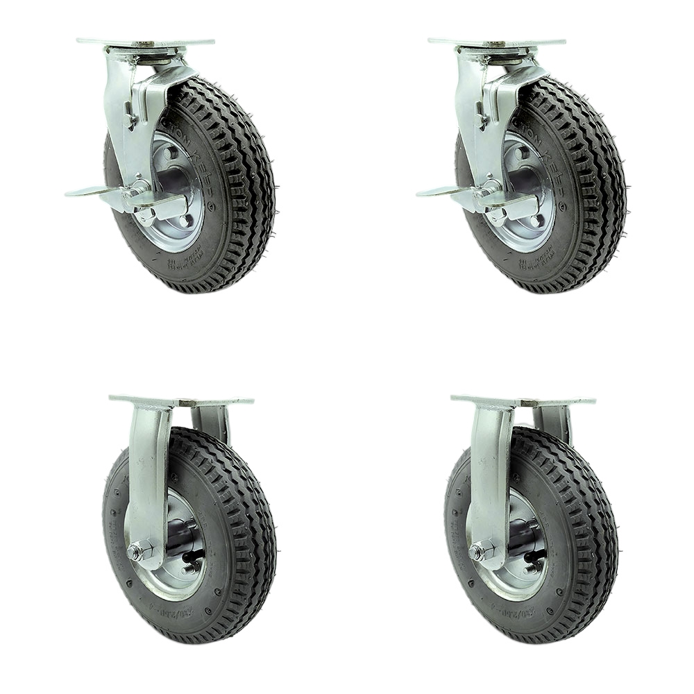8 Inch Swivel Pneumatic Casters Set of 4 - Gray Rubber Wheels - Includes 2 Swivel with Brakes and Bolt on Swivel Locks and 2 Rigid - Heavy Duty Casters-1,200 lbs. Total Capacity - Service Caster Brand — photo 1