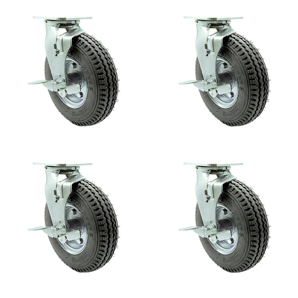 8 Inch Swivel Pneumatic Casters Set of 4 - Gray Rubber Wheels - Includes 2 Swivel with Brakes and Bolt on Swivel Locks and 2 Swivel with Brakes - Heavy Duty Casters - Service Caster Brand — photo 1