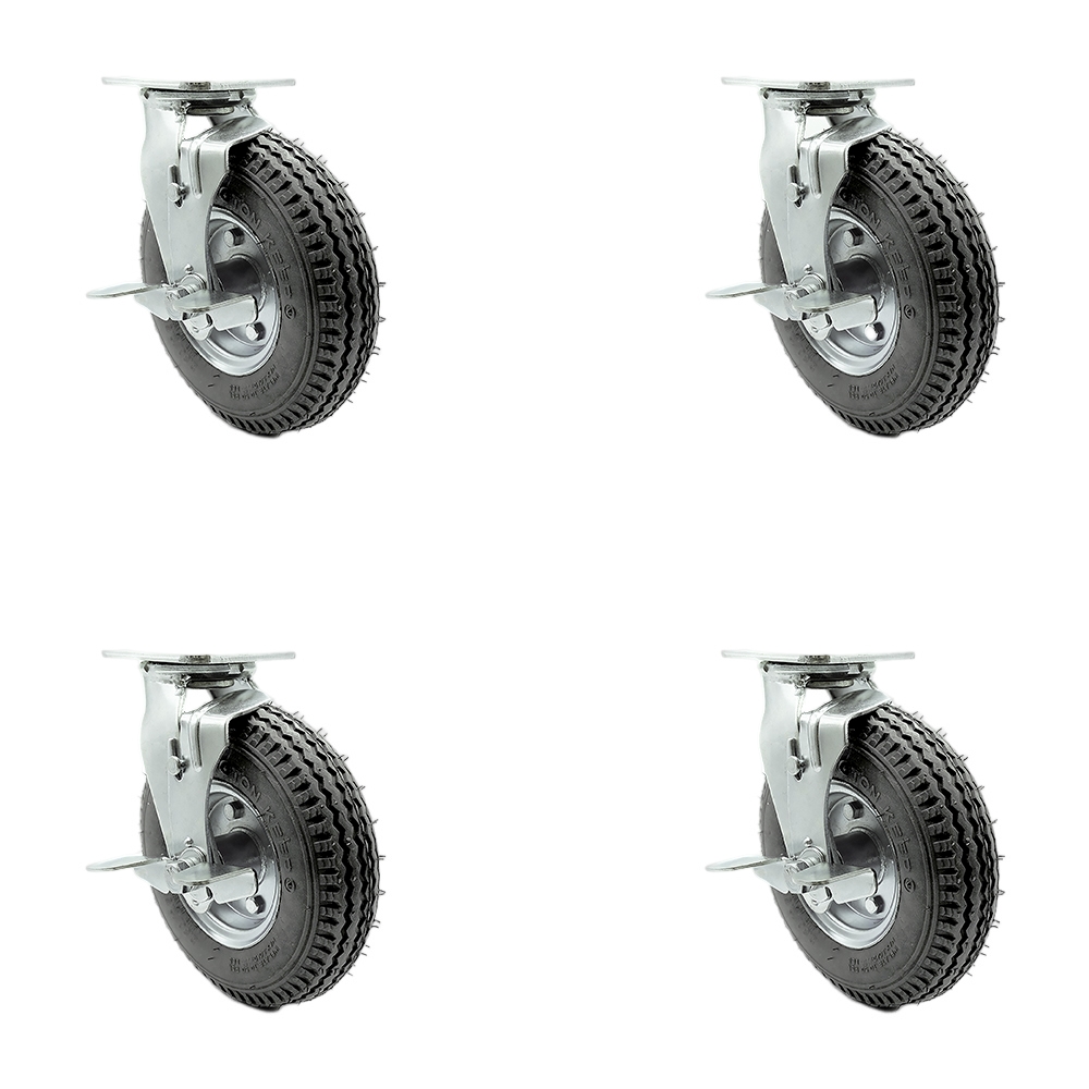 8 Inch Swivel Pneumatic Casters Set of 4 - Gray Rubber Wheels - Includes 4 Swivel with Top Lock Brakes and Bolt on Swivel Locks - Heavy Duty Casters - 1,200 lbs. Total Capacity - Service Caster Brand — photo 1