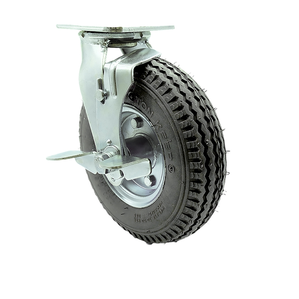 8 Inch Swivel Pneumatic Caster - Gray Rubber Wheel and Top Lock Brake and Bolt on Swivel Lock - Heavy Duty Caster - 300 lbs. Capacity/Caster - Service Caster Brand — photo 1