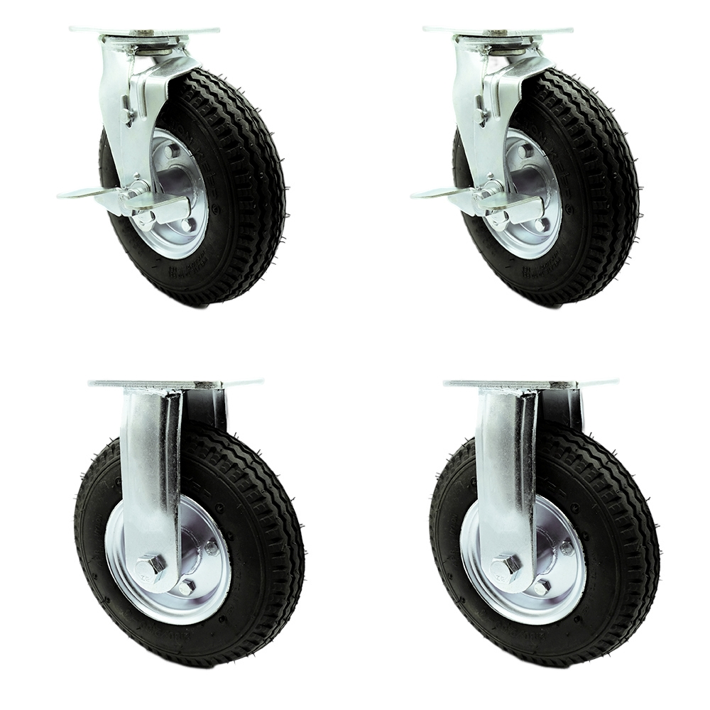 8 Inch Swivel Pneumatic Casters Set of 4 - Black Rubber Wheels - Includes 2 Swivel with Brakes and 2 Rigid - Heavy Duty Casters - 1,200 lbs. Total Capacity - Service Caster Brand — photo 1