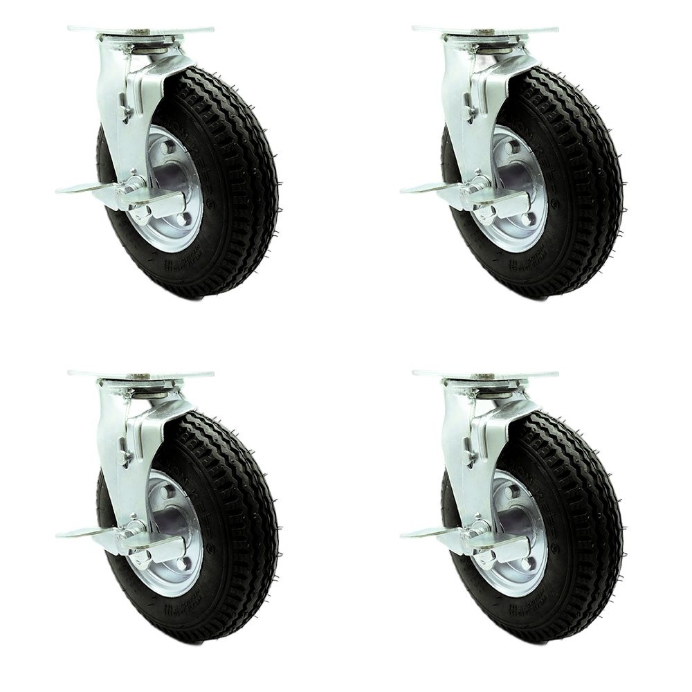 8 Inch Swivel Pneumatic Casters Set of 4 - Black Rubber Wheels - Includes 4 Swivel with Top Lock Brakes - Heavy Duty Casters - 1,200 lbs. Total Capacity - Service Caster Brand — photo 1