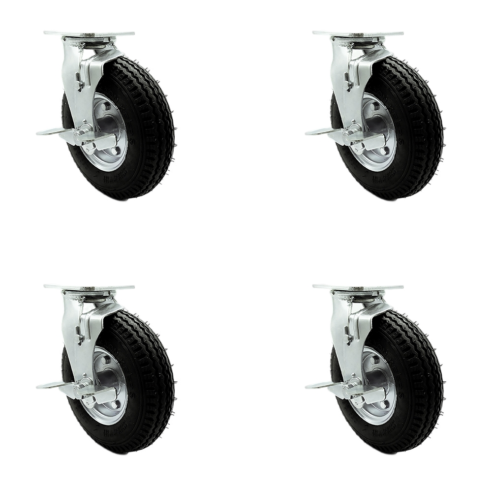 8 Inch Swivel Pneumatic Casters Set of 4 - Black Rubber Wheels - Includes 4 Swivel with Top Lock Brakes and Bolt on Swivel Locks - Heavy Duty Casters - 1,200 lbs. Total Capacity - Service Caster Brand — photo 1
