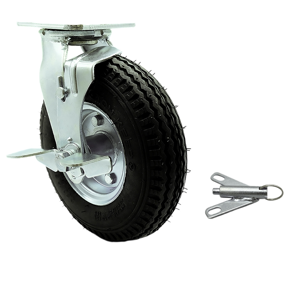 8 Inch Swivel Pneumatic Caster - Black Rubber Wheel and Top Lock Brake and Bolt on Swivel Lock - Heavy Duty Caster - 300 lbs. Capacity/Caster - Service Caster Brand — photo 1