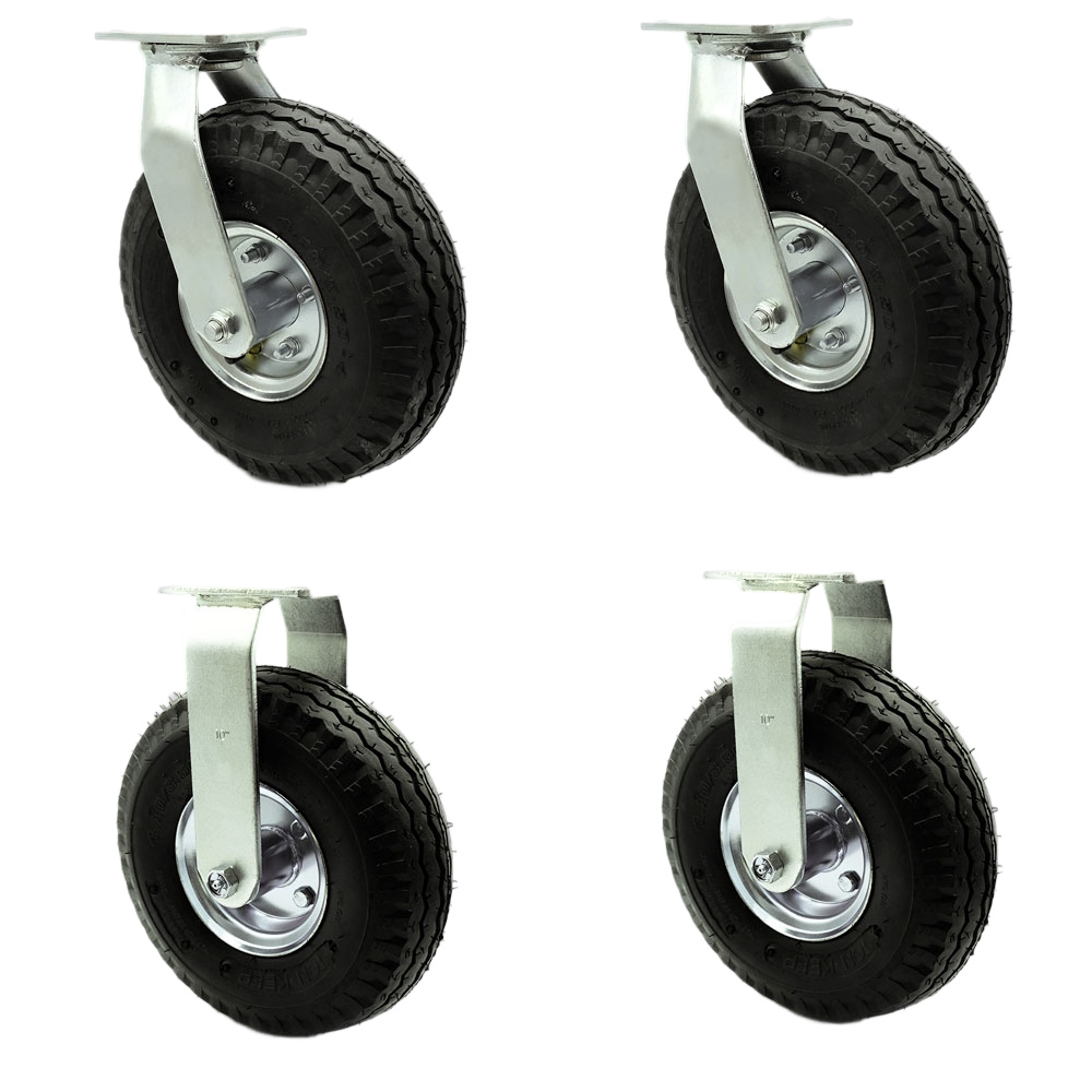 10 Inch Swivel Pneumatic Casters Set of 4 - Black Rubber Wheels - Includes 2 Swivel and 2 Rigid - Heavy Duty Casters - 1,400 lbs. Total Capacity - Service Caster Brand — photo 1