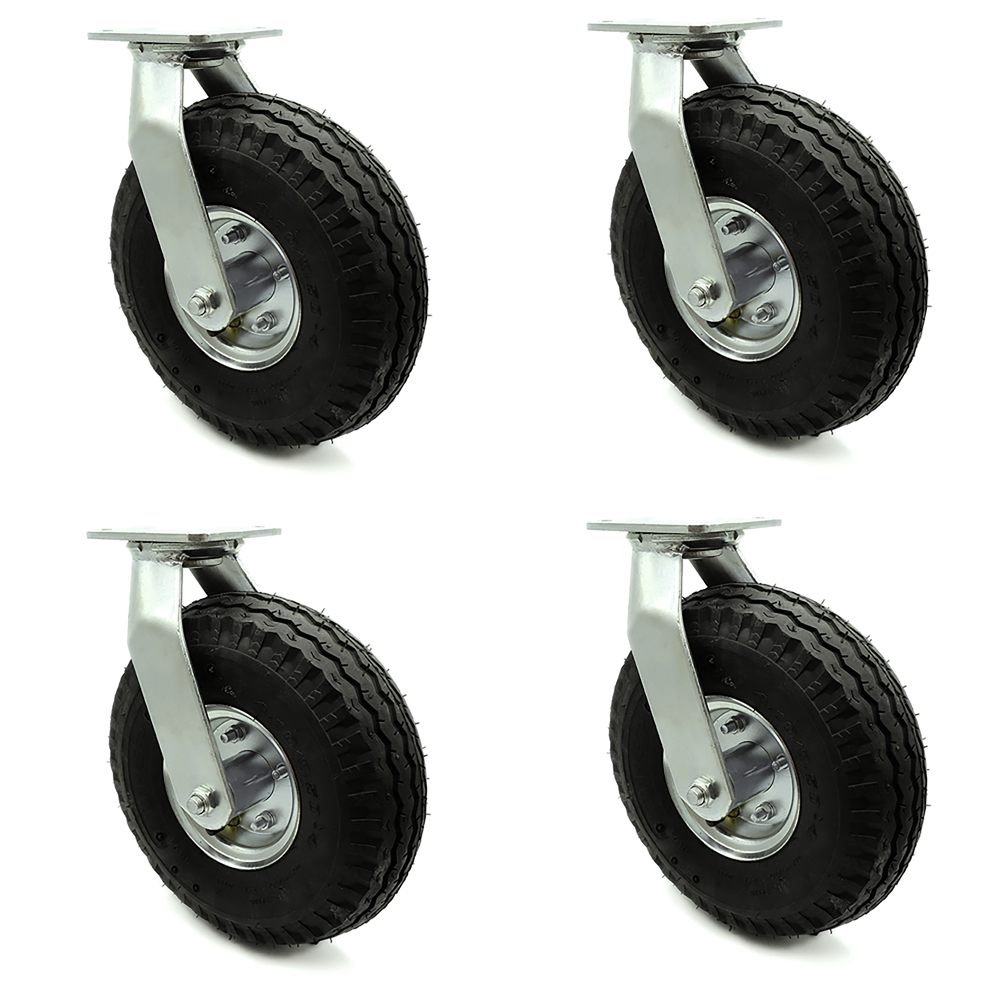 10 Inch Swivel Pneumatic Casters Set of 4 - Black Rubber Wheels - Includes 4 Swivel - Heavy Duty Casters - 1,400 lbs. Total Capacity - Service Caster Brand — photo 1