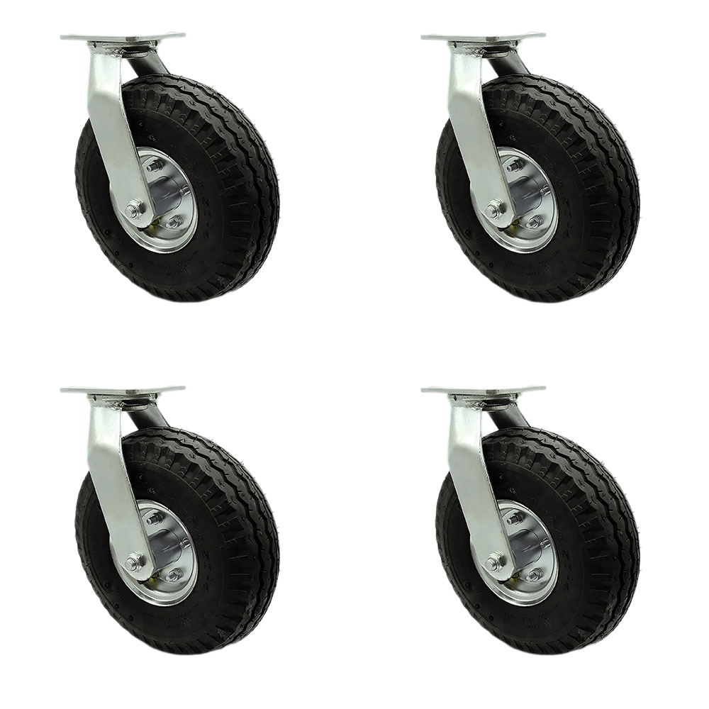 10 Inch Swivel Pneumatic Casters Set of 4 - Black Rubber Wheels - Includes 4 Swivel with 2 Bolt on Swivel Locks - Heavy Duty Casters - 1,400 lbs. Total Capacity - Service Caster Brand — photo 1