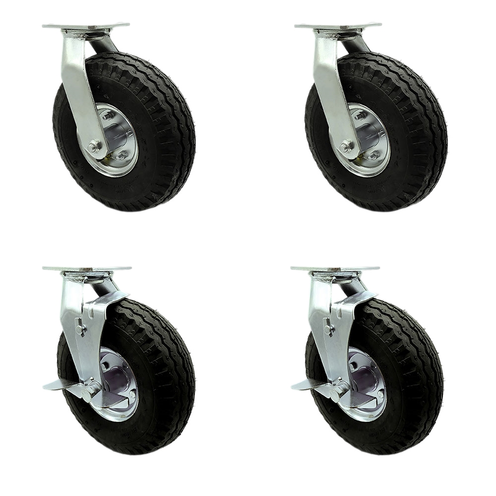 10 Inch Swivel Pneumatic Casters Set of 4 - Black Rubber Wheels - Includes 2 Swivel with Bolt on Swivel Locks and 2 Swivel with Brakes-Heavy Duty Casters-1,400lbs. Total Capacity- Service Caster Brand — photo 1
