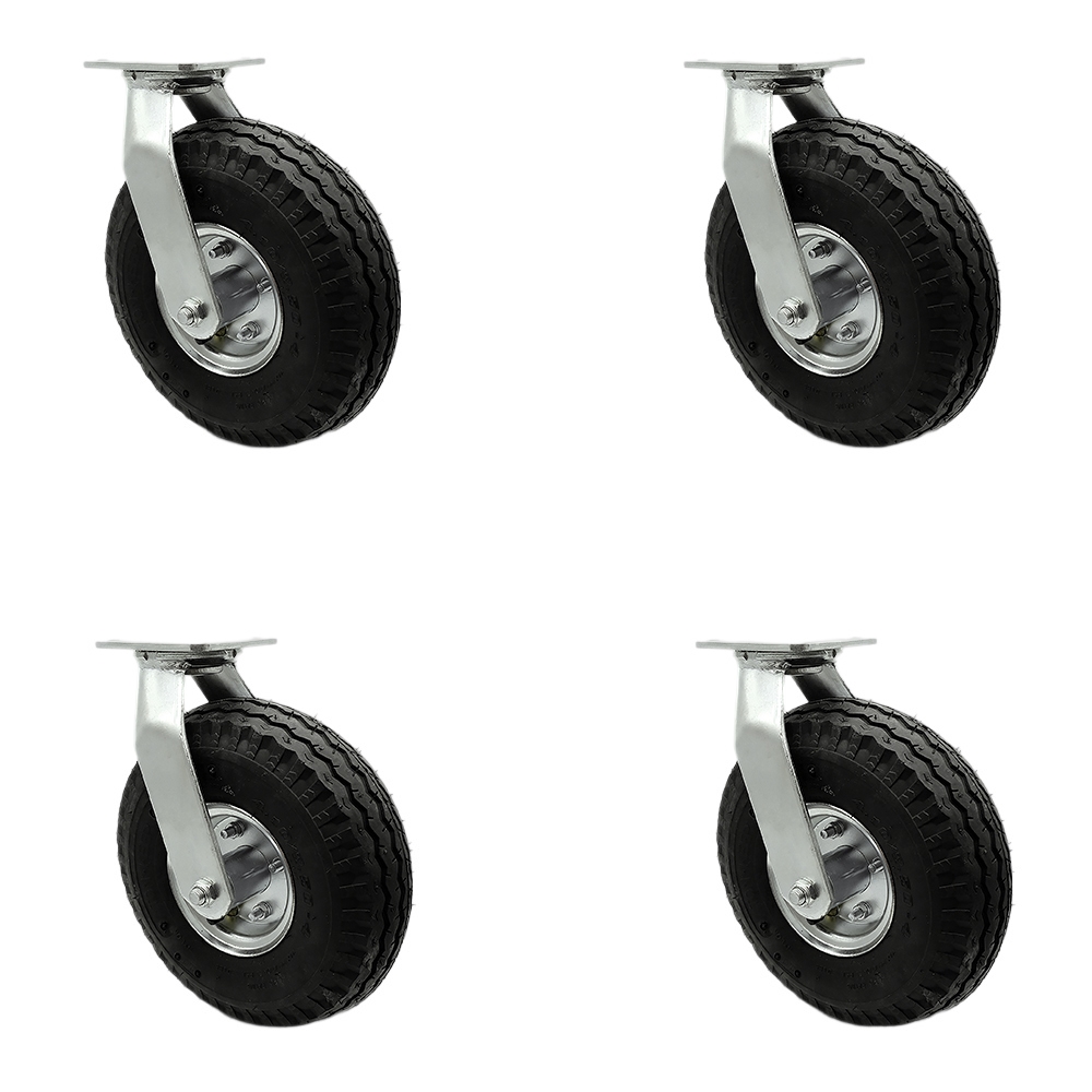 10 Inch Swivel Pneumatic Casters Set of 4 - Black Rubber Wheels - Includes 4 Swivel with Bolt on Swivel Locks - Heavy Duty Casters - 1,400 lbs. Total Capacity - Service Caster Brand — photo 1