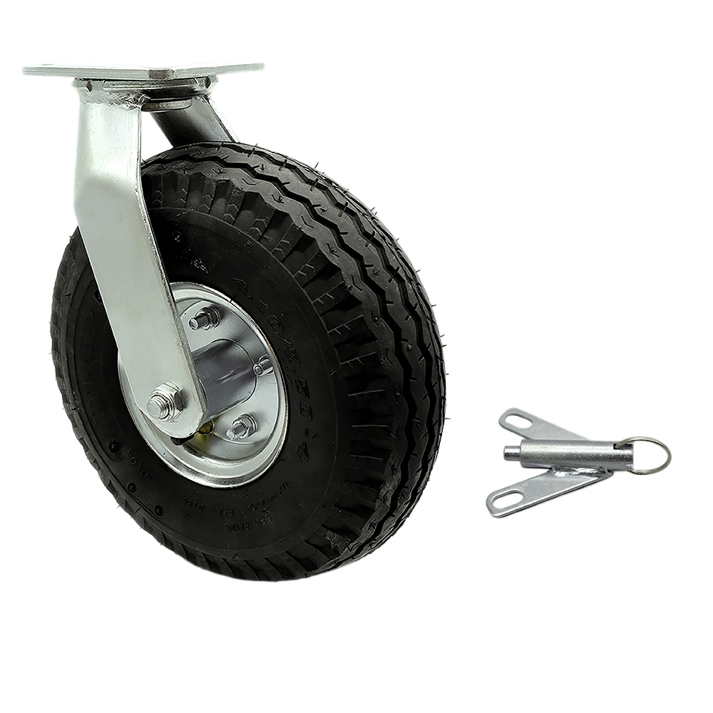 10 Inch Swivel Pneumatic Caster - Black Rubber Wheel and Bolt on Swivel Lock - Heavy Duty Caster - 350 lbs. Capacity/Caster - Service Caster Brand — photo 1
