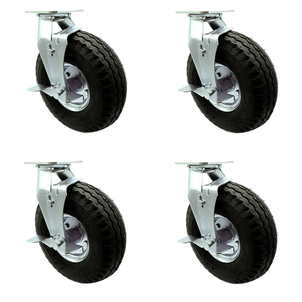 10 Inch Swivel Pneumatic Casters Set of 4 - Black Rubber Wheels - Includes 4 Swivel with Top Lock Brakes - Heavy Duty Casters - 1,400 lbs. Total Capacity - Service Caster Brand — photo 1