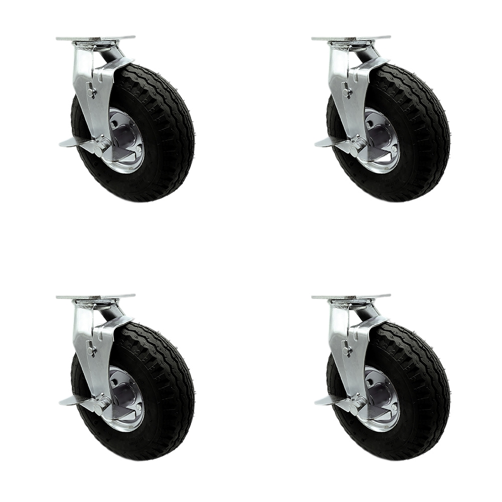 10 Inch Swivel Pneumatic Casters Set of 4 - Black Rubber Wheels - Includes 4 Swivel with Top Lock Brakes and Bolt on Swivel Locks - Heavy Duty Casters - 1,400 lbs. Total Capacity- Service Caster Brand — photo 1