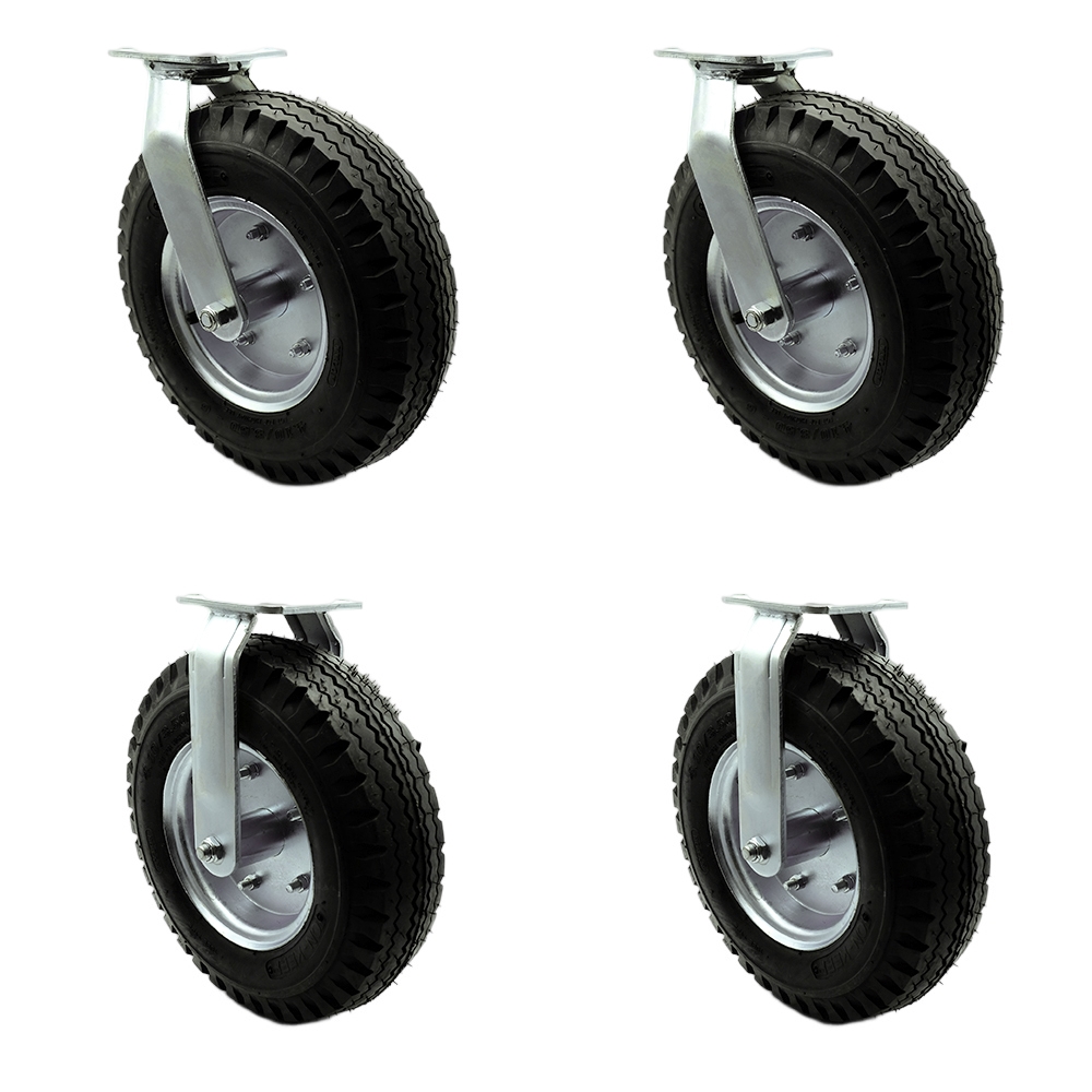 12 Inch Swivel Pneumatic Casters Set of 4 - Black Rubber Wheels - Includes 2 Swivel and 2 Rigid - Heavy Duty Casters - 1,800 lbs. Total Capacity - Service Caster Brand — photo 1