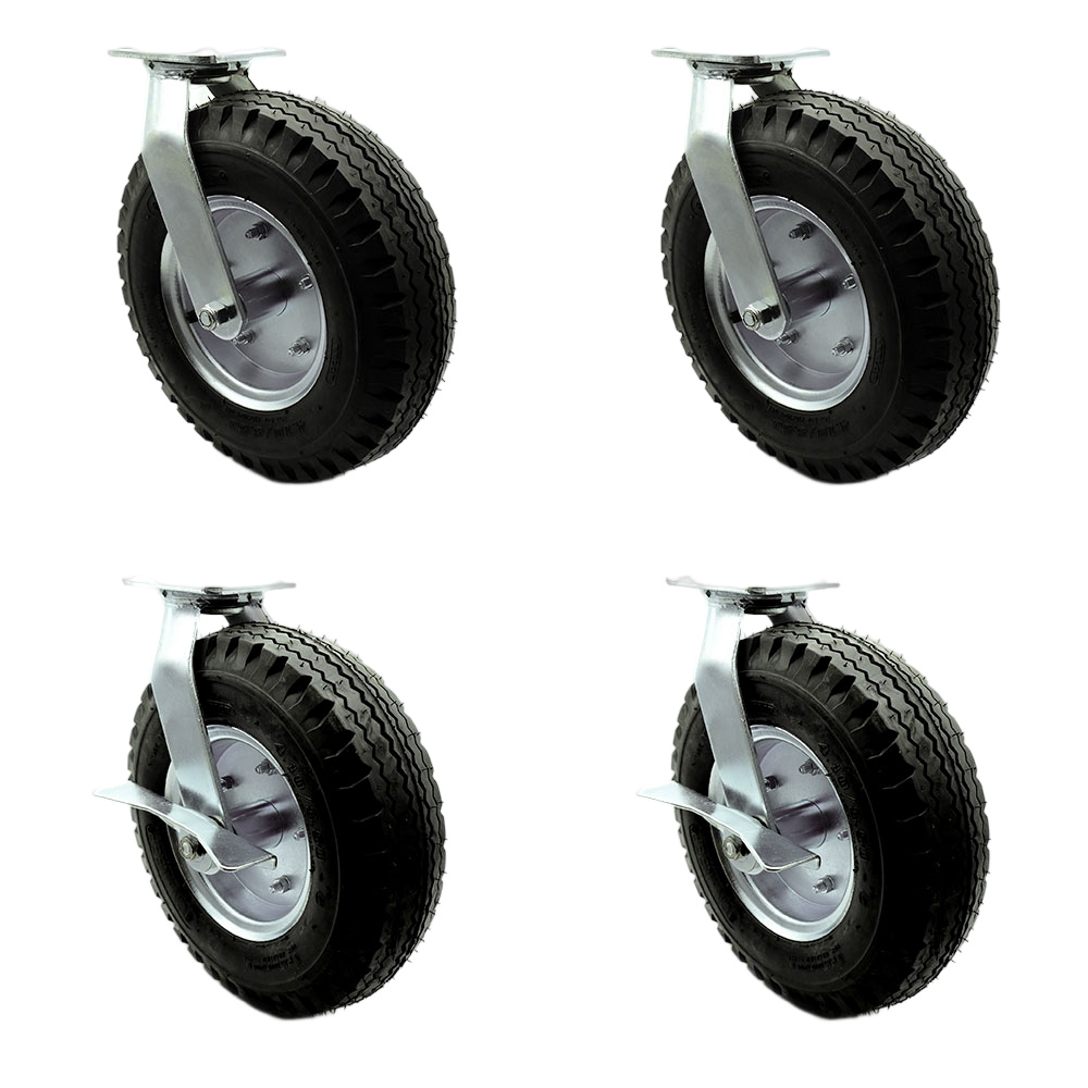 12 Inch Swivel Pneumatic Casters Set of 4 - Black Rubber Wheels - Includes 2 Swivel with Brakes and 2 Swivel - Heavy Duty Casters - 1,800 lbs. Total Capacity - Service Caster Brand — photo 1