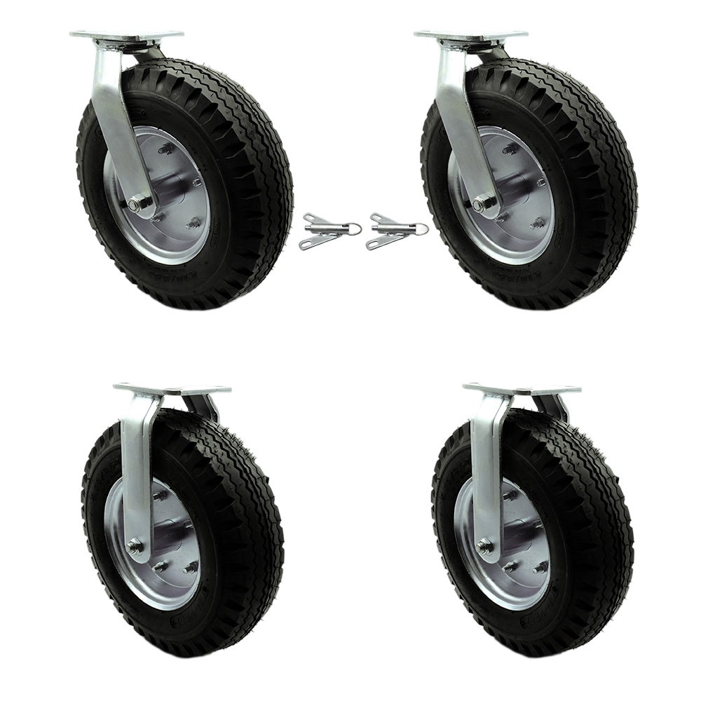 12 Inch Swivel Pneumatic Casters Set of 4 - Black Rubber Wheels - Includes 2 Swivel with Bolt on Swivel Locks and 2 Rigid - Heavy Duty Casters - 1,800 lbs. Total Capacity - Service Caster Brand — photo 1