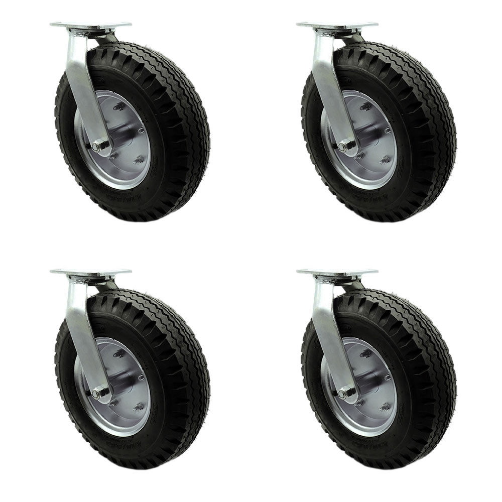 12 Inch Swivel Pneumatic Casters Set of 4 - Black Rubber Wheels - Includes 4 Swivel with 2 Bolt on Swivel Locks - Heavy Duty Casters - 1,800 lbs. Total Capacity - Service Caster Brand — photo 1