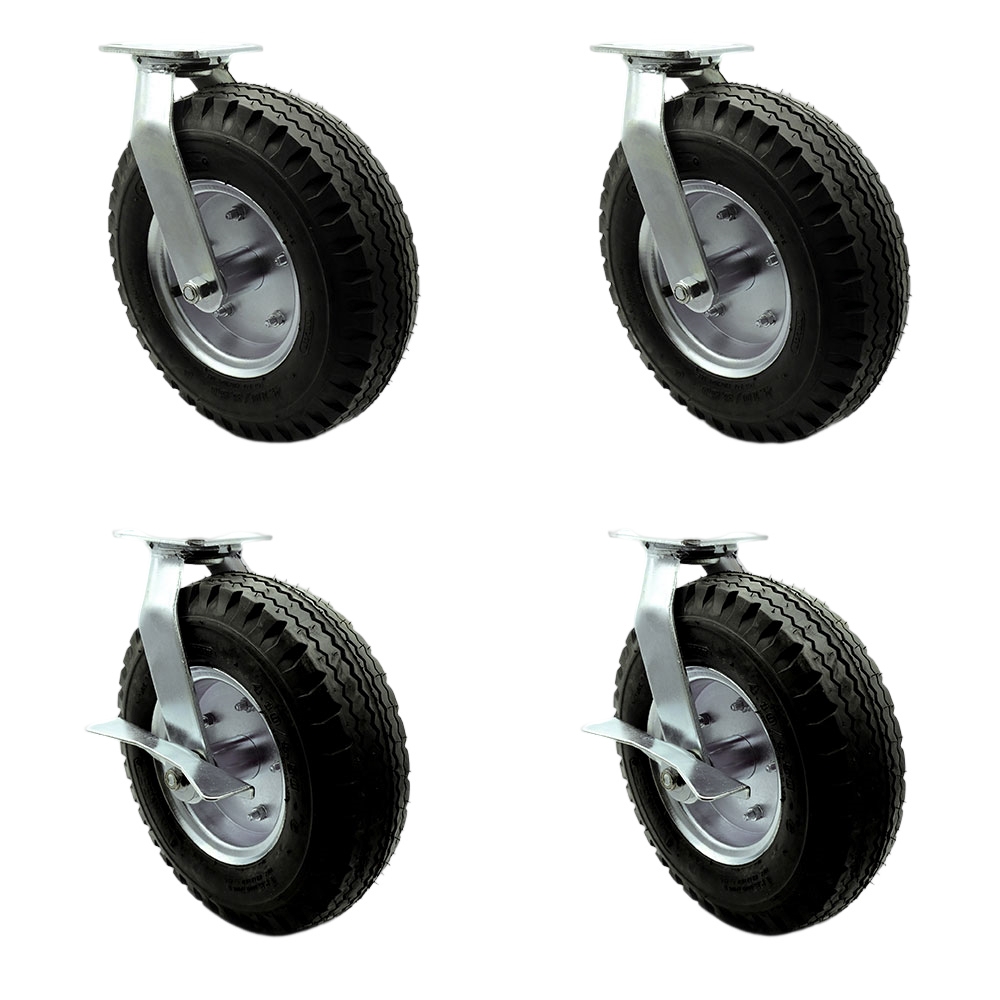 12 Inch Swivel Pneumatic Casters Set of 4 - Black Rubber Wheels - Includes 2 Swivel with Bolt on Swivel Locks and 2 Swivel with Brakes-Heavy Duty Casters-1,800lbs. Total Capacity- Service Caster Brand — photo 1