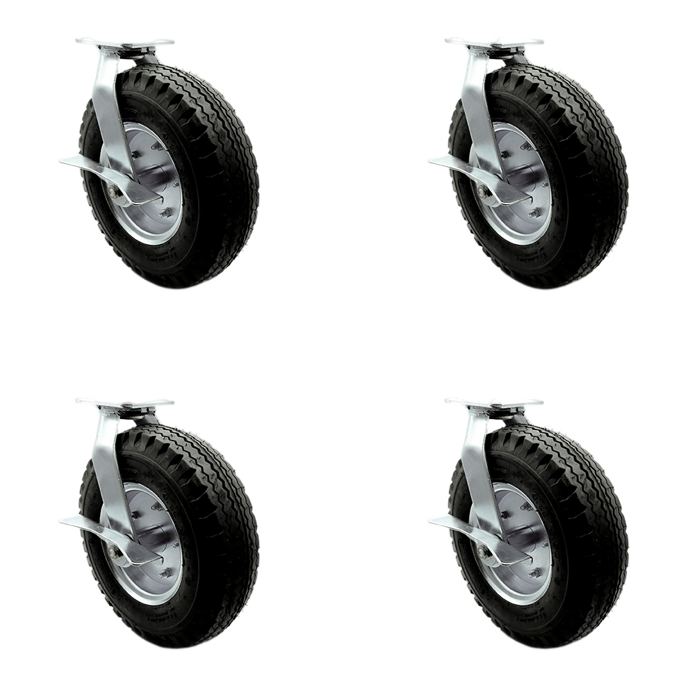 12 Inch Swivel Pneumatic Casters Set of 4 - Black Rubber Wheels - Includes 4 Swivel with Top Lock Brakes and Bolt on Swivel Locks - Heavy Duty Casters - 1,800 lbs. Total Capacity- Service Caster Brand — photo 1