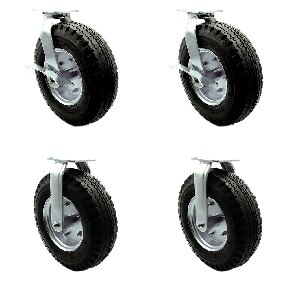12 Inch Swivel Pneumatic Casters Set of 4 - Black Rubber Wheels - Includes 2 Swivel with Brakes and 2 Rigid - Heavy Duty Casters - 1,800 lbs. Total Capacity - Service Caster Brand — photo 1