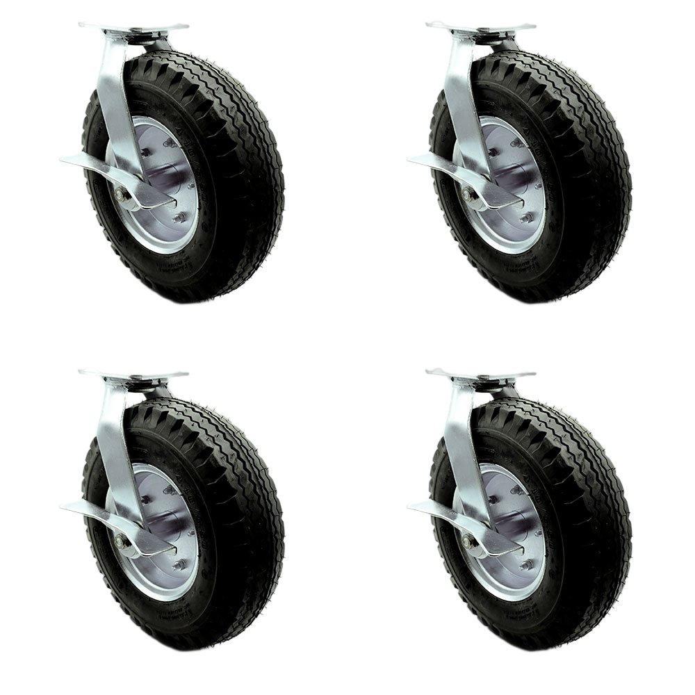 12 Inch Swivel Pneumatic Casters Set of 4 - Black Rubber Wheels - Includes 4 Swivel with Top Lock Brakes - Heavy Duty Casters - 1,800 lbs. Total Capacity - Service Caster Brand — photo 1