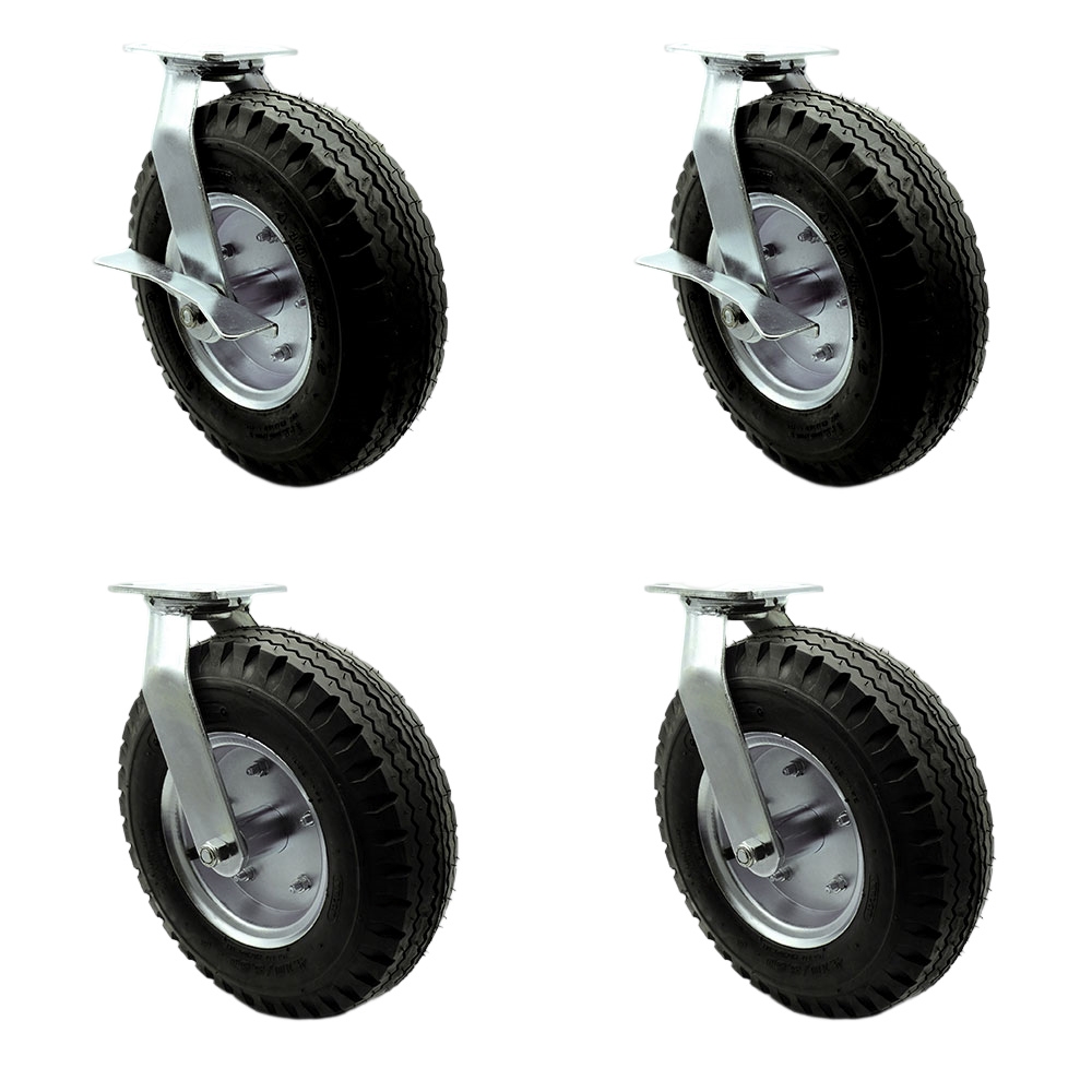12 Inch Swivel Pneumatic Casters Set of 4 - Black Rubber Wheels - Includes 2 Swivel with Brakes and Bolt on Swivel Locks and 2 Swivel with Bolt on Swivel Locks-Heavy Duty Casters- Service Caster Brand — photo 1