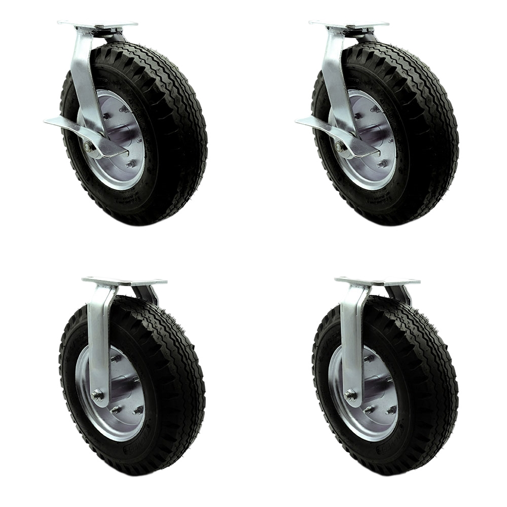 12 Inch Swivel Pneumatic Casters Set of 4 - Black Rubber Wheels - Includes 2 Swivel with Brakes and Bolt on Swivel Locks and 2 Rigid -Heavy Duty Casters-1,800 lbs. Total Capacity- Service Caster Brand — photo 1