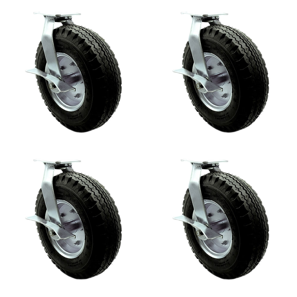 12 Inch Swivel Pneumatic Casters Set of 4 - Black Rubber Wheels - Includes 2 Swivel with Brakes and Bolt on Swivel Locks and 2 Swivel with Brakes - Heavy Duty Casters - Service Caster Brand — photo 1