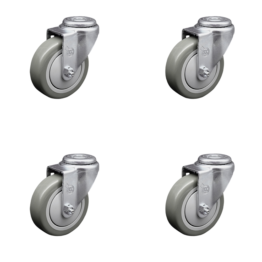 Polyurethane Swivel Bolt Hole Caster Set of 4 w/4" x 1.25" Gray Wheels - Includes 4 Swivel - 1400 lbs Total Capacity - Service Caster Brand — photo 1