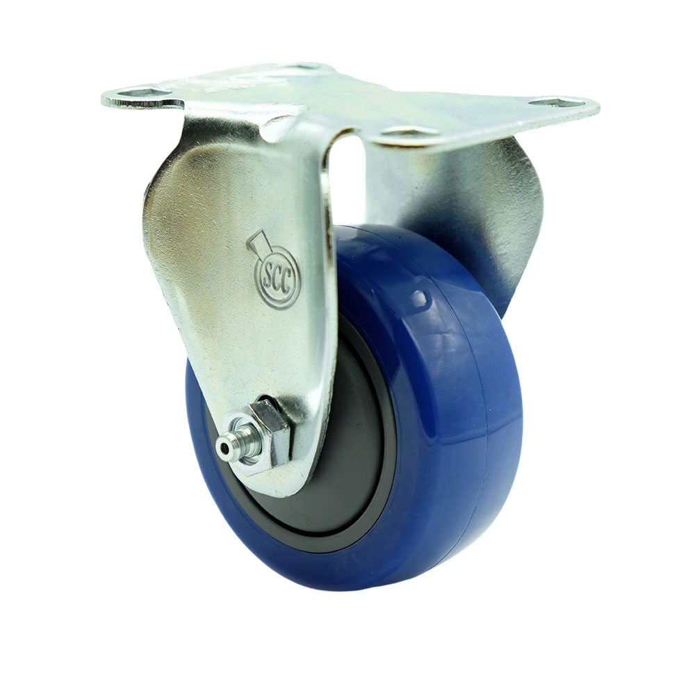 Rigid Caster with 3 Inch Blue Polyurethane Wheel – 300 lbs. Capacity Per Caster – 4 Inch x 4-1/2 Inch Overall Top Plate – Service Caster Brand — photo 1
