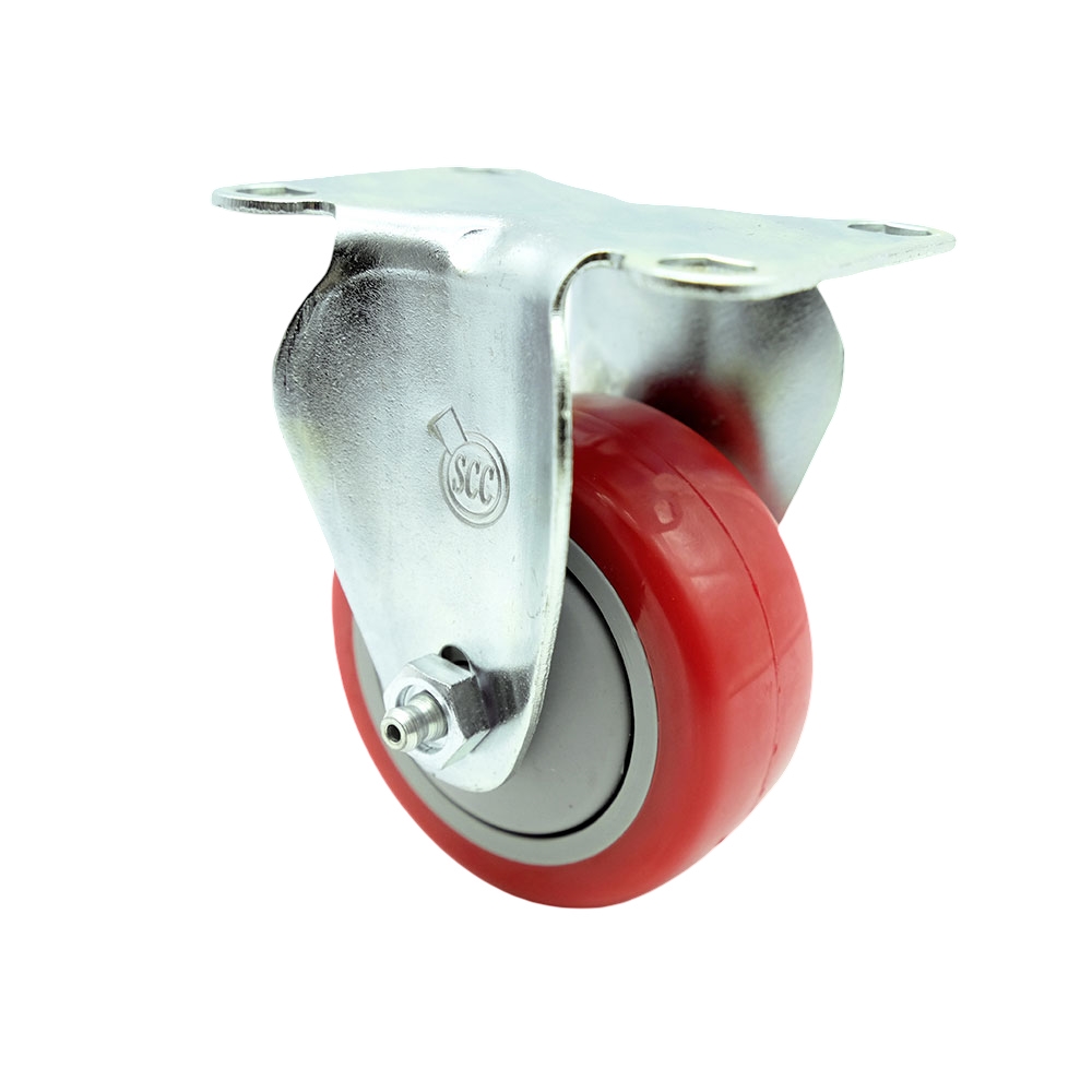 Rigid Caster with 3 Inch Red Polyurethane Wheel – 300 lbs. Capacity Per Caster – 3-1/8 Inch x 4-1/8 Inch Overall Top Plate – Service Caster Brand — photo 1