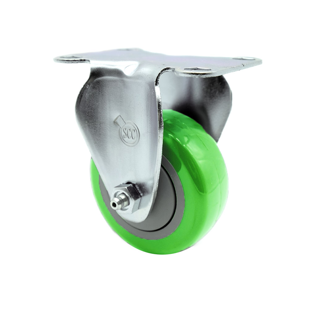 Rigid Caster with 3 Inch Green Polyurethane Wheel – 300 lbs. Capacity Per Caster – 4 Inch x 4-1/2 Inch Overall Top Plate – Service Caster Brand — photo 1